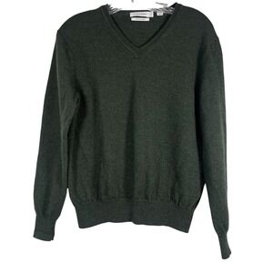 Calvin Klein Sz M Sweater Mens Dark Green Extra Fine Merino Wool V-Neck Pullover